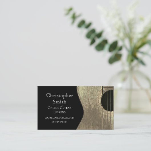 Guitar Online Music Lessons Beige and White Visitekaartje (Staand voorkant)