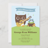 Guitar Owl Sip en zie Baby Boy Shower Invitation Kaart (Voorkant)