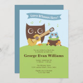 Guitar Owl Sip en zie Baby Boy Shower Invitation Kaart (Voorkant / Achterkant)