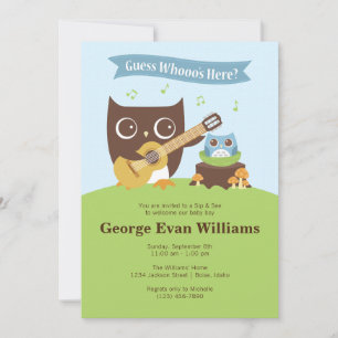 Guitar Owl Sip en zie Baby Boy Shower Invitation Kaart