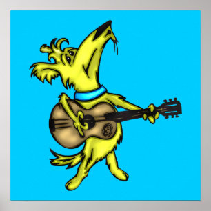 Guitar Palling Dog Poster