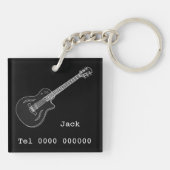Guitar patroon zwart-wit gepersonaliseerd sleutelhanger (Achterkant)