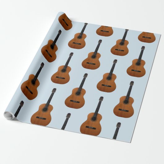 Guitar Pattern Musical Instrument Blue Cadeaupapier (Uitgerold)