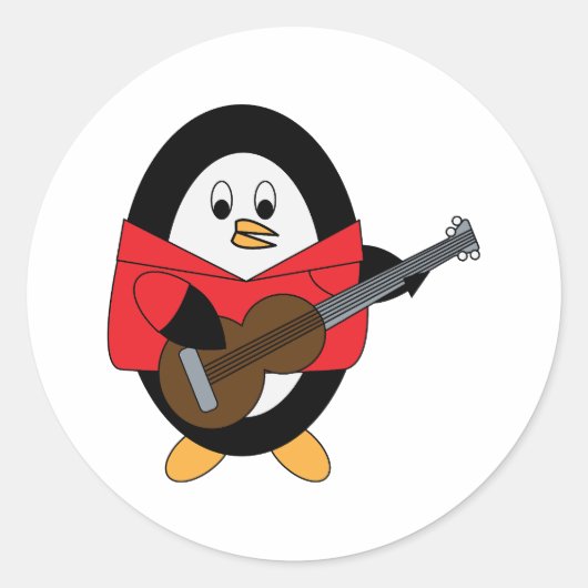 Guitar Penguin Cute Musician Ronde Sticker (Voorkant)