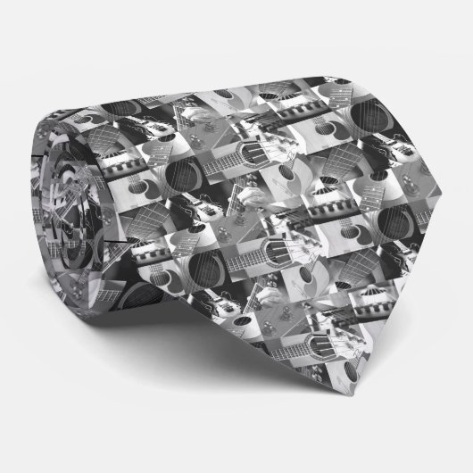 Guitar Photography Collage - zwart-wit Stropdas (Opgerold)