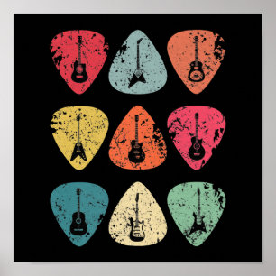 Guitar Pick Retro Vintage voor gitaristen Bassief Poster
