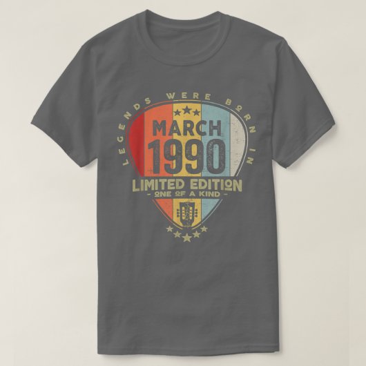Guitar PickLegends Were Born In March 1990 Guitar  T-shirt (Design voorkant)