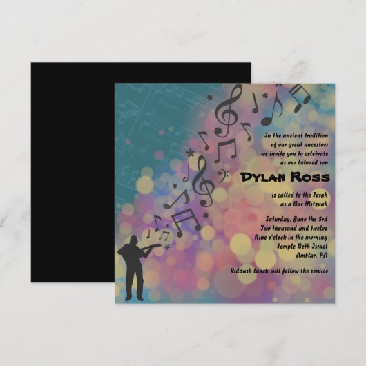 Guitar Player Bat Bar Mitzvah Uitnodiging (Voorkant / Achterkant)