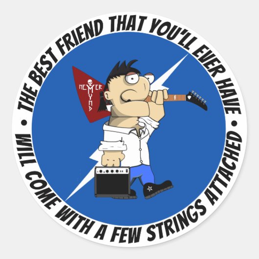 Guitar Player Best Friend on Road opnieuw Comic Ronde Sticker (Voorkant)