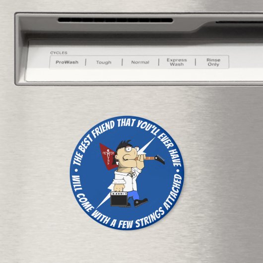 Guitar Player Best Friend on the Road Cartoon Blue Magneet (Insitu (Vaatwasser))