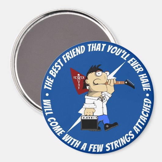 Guitar Player Best Friend on the Road Cartoon Blue Magneet (Voorkant / Achterkant)