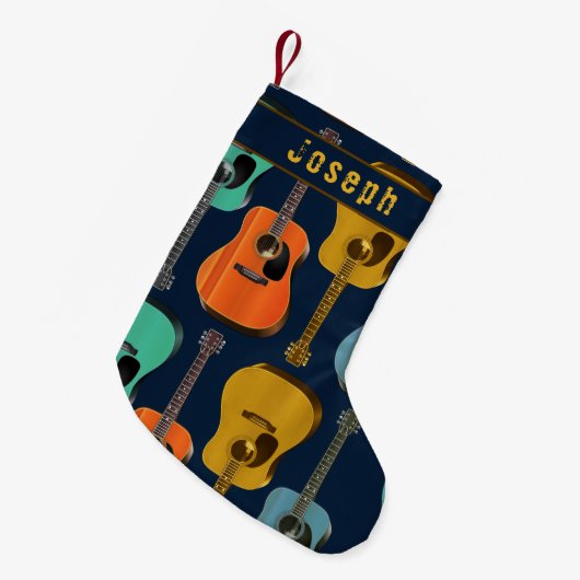 Guitar Player Double Sided Name Teen Boys Kleine Kerstsok (Voorkant (Hangend))