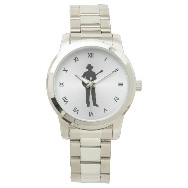 Guitar Player met zwarte Romeinse cijfers Horloge (Voorkant)
