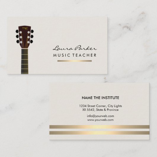Guitar Player Musician Music Teacher Gold Visitekaartje (Voorkant / Achterkant)