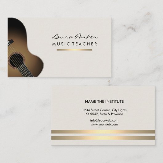 Guitar Player Musician Music Teacher Gold Visitekaartje (Voorkant / Achterkant)