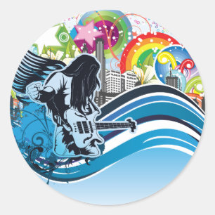 Guitar Player ~ Rock Heavy Metal Band Music Ronde Sticker