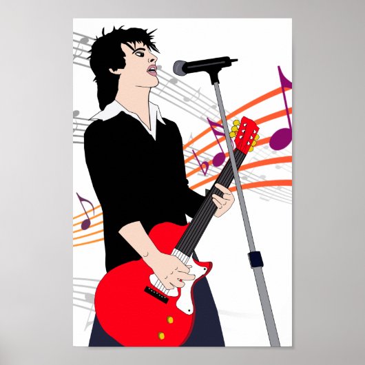 Guitar Player Rocker Guy Music cartoon Art Poster (Voorkant)
