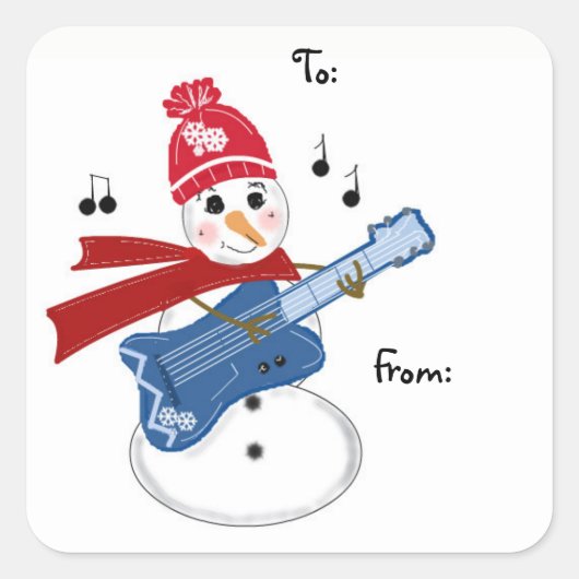 Guitar Player Snowman Vierkante Sticker (Voorkant)