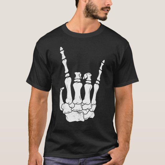 Guitar player tee skeleton hand rocker music lover t-shirt (Voorkant)