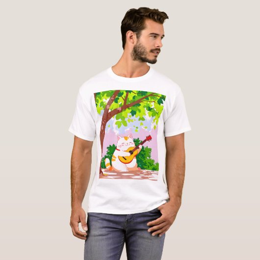 Guitar-Playing Chubby Cat T-shirt (Voorkant volledig)