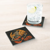 Guitar-Playing Skull Halloween Coaster Glazen Onderzetter (Schuin)