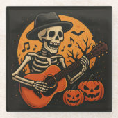 Guitar-Playing Skull Halloween Coaster Glazen Onderzetter (Voorkant)