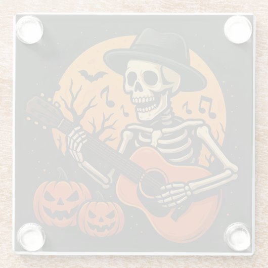 Guitar-Playing Skull Halloween Coaster Glazen Onderzetter (Achterkant)