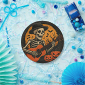 Guitar-Playing Skull Halloween Paper Plate Papieren Bordje (Feest)