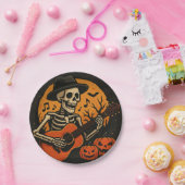 Guitar-Playing Skull Halloween Paper Plate Papieren Bordje (Feest)