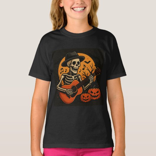 Guitar-Playing Skull Halloween T-Shirt (Voorkant)