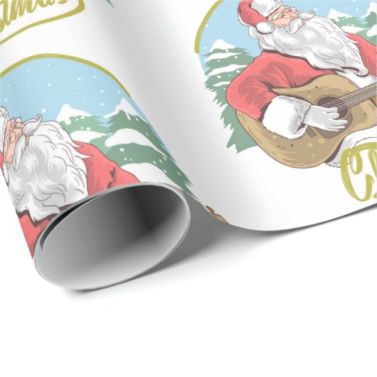 Guitar Plays Santa Claus | Kerstmis Cadeaupapier (Rol Hoek)