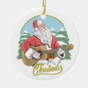 Guitar Plays Santa Claus   Kerstmis Keramisch Ornament