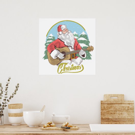 Guitar Plays Santa Claus | Kerstmis Poster (Keuken)
