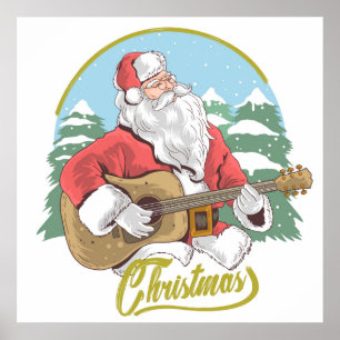 Guitar Plays Santa Claus   Kerstmis Poster