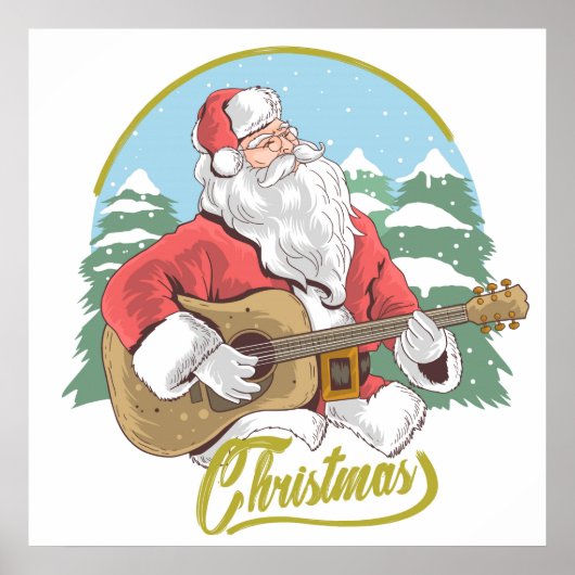 Guitar Plays Santa Claus | Kerstmis Poster (Voorkant)
