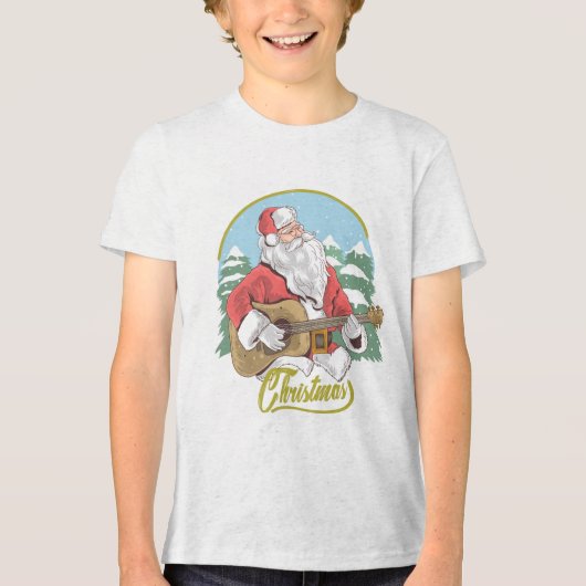 Guitar Plays Santa Claus | Kerstmis Tri-Blend Shirt (Voorkant)