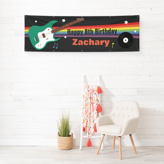 Guitar Rainbow Rockstar Birthday Party Banner (Insitu)