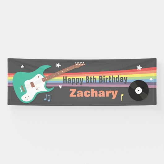 Guitar Rainbow Rockstar Birthday Party Banner (Horizontaal)