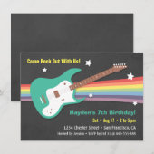 Guitar Rainbow Rockstar Birthday Party Invitations Kaart (Voorkant / Achterkant)