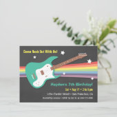 Guitar Rainbow Rockstar Birthday Party Invitations Kaart (Staand voorkant)