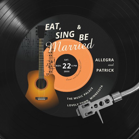 Guitar  Record Music Score Musician Wedding Kaart