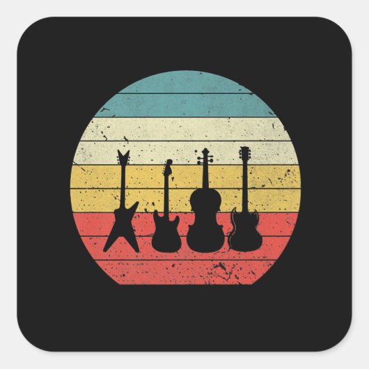 Guitar  Retro Sunset Guitar Music Gift Vierkante Sticker (Voorkant)