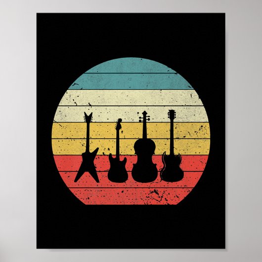Guitar  Retro Sunset Guitar Music Poster (Voorkant)