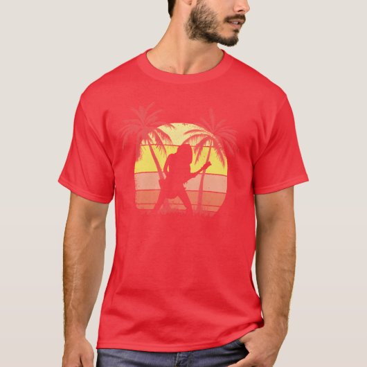 Guitar Rock Girl Summer Sunset 80s Palm retro T-shirt (Voorkant)
