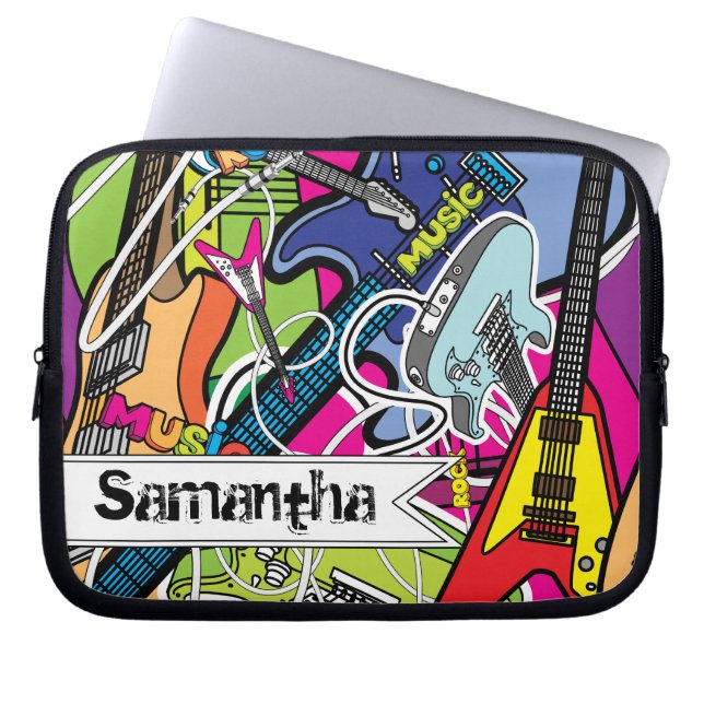 Guitar Rock Music Star Grunge Beschermend Hoesje Laptop Sleeve (Voorkant)
