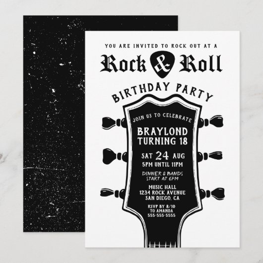 Guitar Rock N Roll Birthday Invitation Kaart (Voorkant / Achterkant)