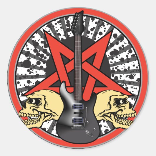 Guitar Rock Star Ronde Sticker (Voorkant)