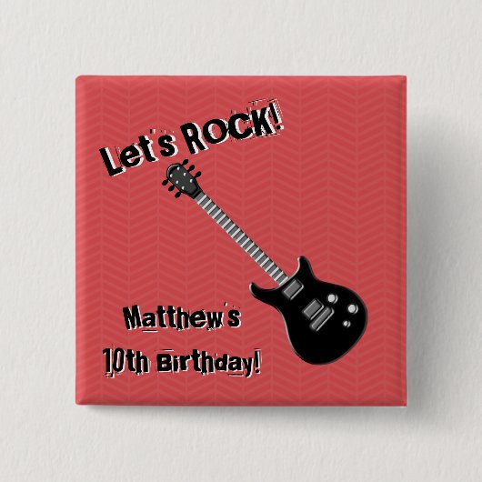 Guitar Rock Star Vierkante Button 5,1 Cm (Voorkant)