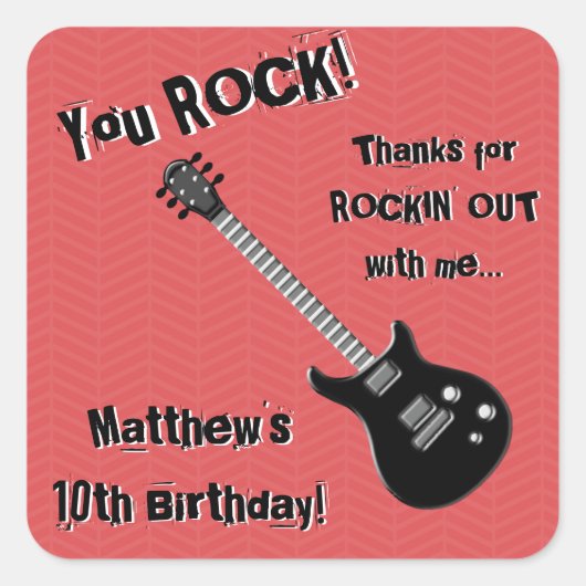 Guitar Rock Star Vierkante Sticker (Voorkant)
