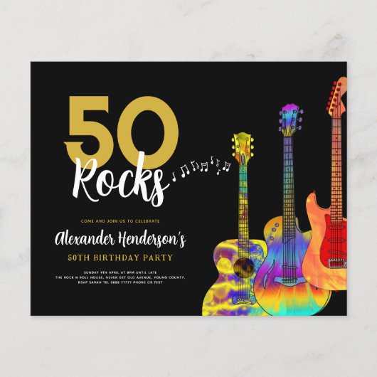 guitar rock - uitnodiging voor een 50e verjaardag flyer (Voorkant)